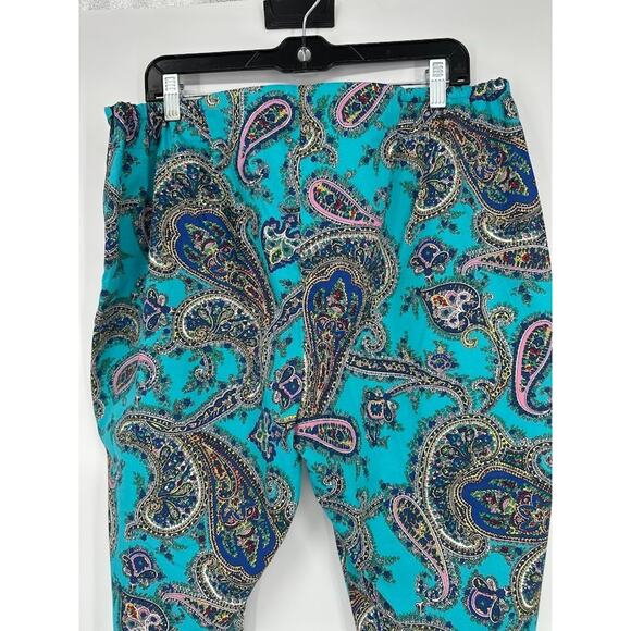 Talbots Paisley Pants 18WP Petite Plus Turquoise Blue Crop Stretch Cotton Capri - Picture 4 of 10